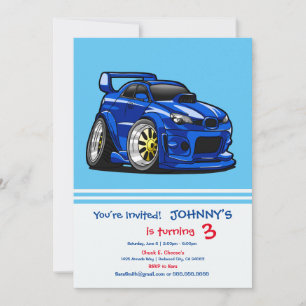 Blue muscle car speed cartoon - Choose back colour Invitation