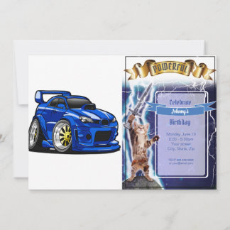 Blue muscle car speed cartoon - Choose back colour Invitation