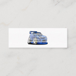 Blue muscle car speed cartoon - Choose back colour Mini Business Card