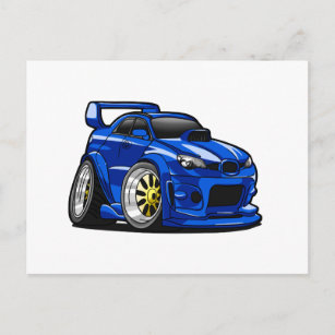 Blue muscle car speed cartoon - Choose back colour Postcard