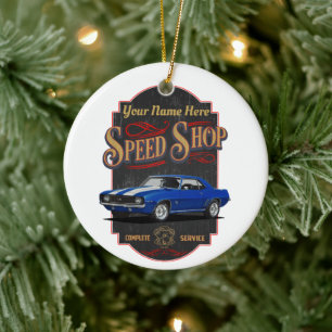 Blue Muscle Custom Speed Shop Ceramic Tree Decoration
