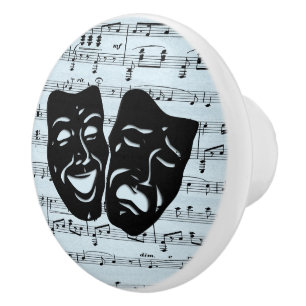 Blue Music Art Unites Theater Masks  Ceramic Knob