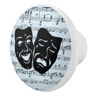 Blue Music Art Unites Theatre Masks Ceramic Knob