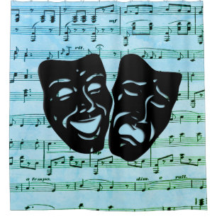 Blue Music Art Unites Theatre Masks  Shower Curtain