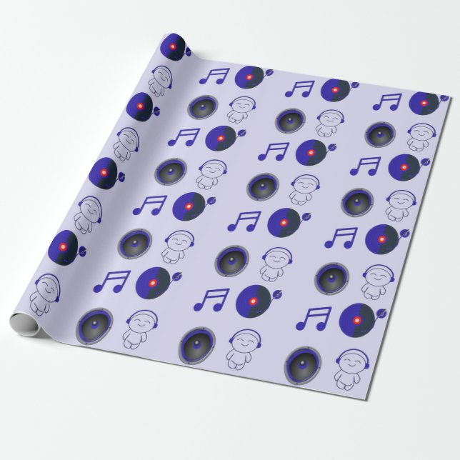 Blue music decorative pattern wrapping paper (Unrolled)