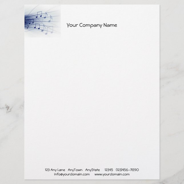 Blue Music Explosion on White Background Personalized Letterhead (Front)