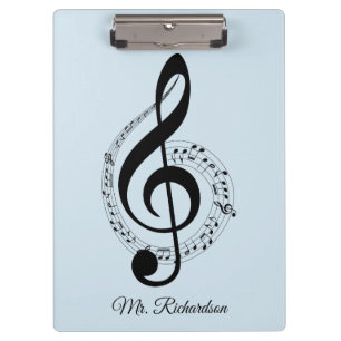 Blue Music Notes Personalised Clipboard