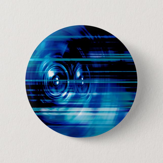 Blue music speakers 6 cm round badge (Front)