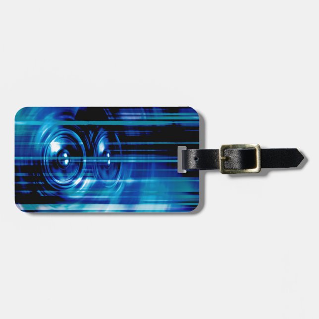 Blue music speakers luggage tag (Front Horizontal)