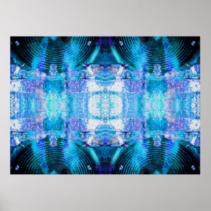 Blue music speakers on a cracked wall poster
