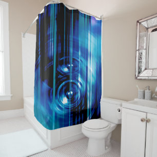 Blue music speakers shower curtain
