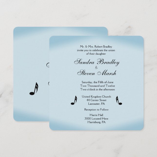 Blue Music Theme Wedding Invitation (Front/Back)