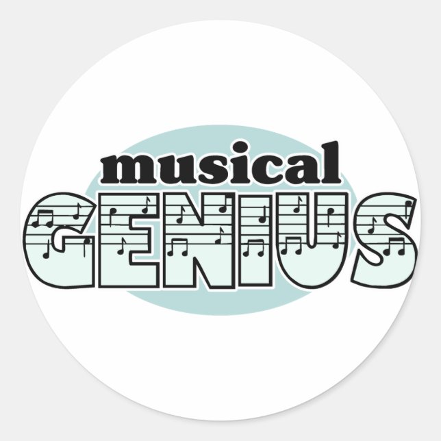Blue Musical Genius Classic Round Sticker (Front)