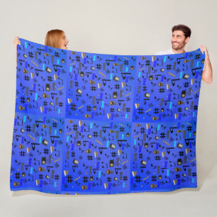 Blue Musical Instruments And Notes, Fleece Blanket