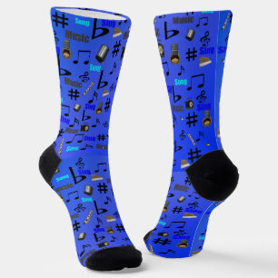 Blue Musical Instrument's, Full Print Crew Socks