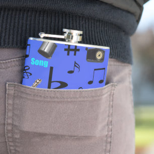Blue Musical Notes And Instruments, Hip Flask