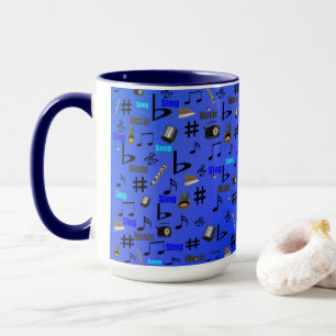 Blue Musical Notes And Instruments, Mug