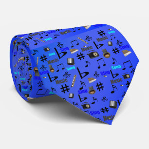 Blue Musical Notes And Instruments, Tie
