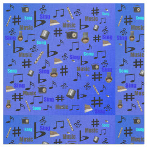 Blue Musical Notes Cords And Words, Fabric