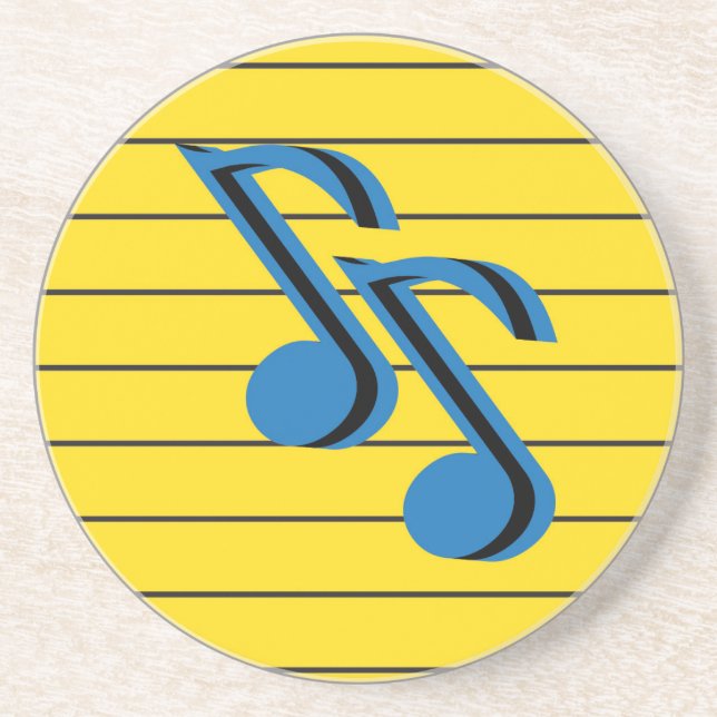 Blue musical notes on a notepad coaster (Front)