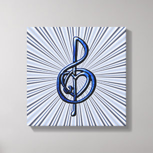Blue Musical Treble Clef Heart Personalizable Art Canvas Print