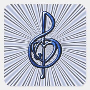 Blue Musical Treble Clef Heart Personalizable Art Square Sticker