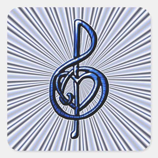 Blue Musical Treble Clef Heart Personalizable Art Square Sticker (Front)