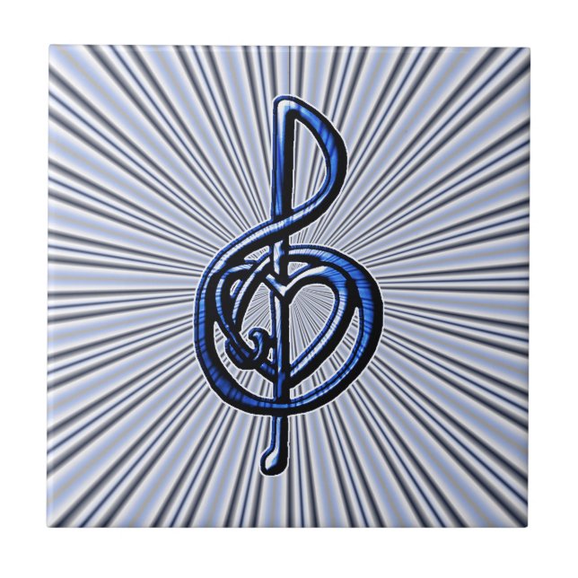 Blue Musical Treble Clef Heart Personalizable Art Tile (Front)