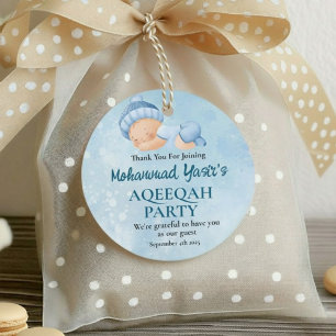 Blue Muslim Newborn Baby Boy Aqeeqah Favour Tags