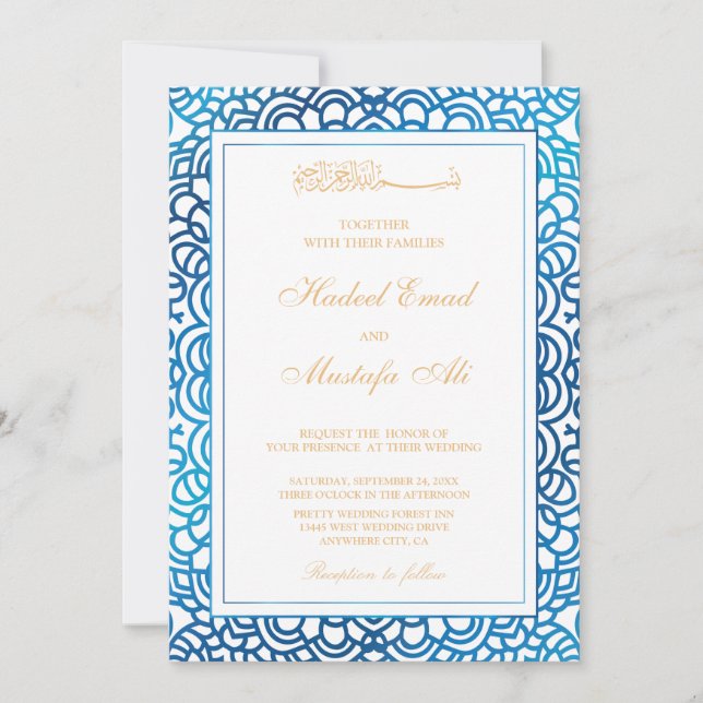 blue muslim wedding invitation (Front)