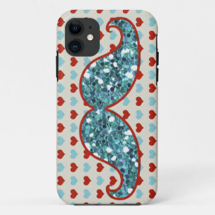 BLUE MUSTACHE AND RED HEARTS GLITTER Case-Mate iPhone CASE