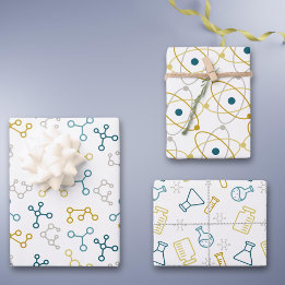 Blue Mustard Science Atoms Molecules Laboratory Wrapping Paper Sheet