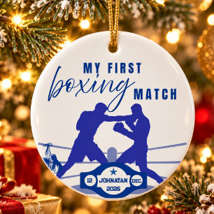 Blue My First Boxing Match Keepsake Ceramic Tree Decoration