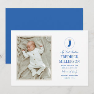 Blue My First Christmas Newborn Boy Photo Holiday Card