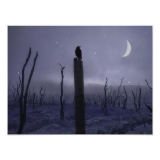 Blue Mystical Night Of Crow Photo Print