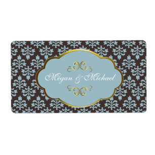 Blue n Brown Damask wedding labels