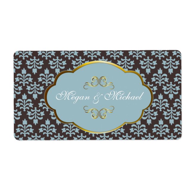 Blue n Brown Damask wedding labels (Front)