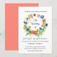 Blue n Coral Chrysanthemum Thistle Wreath Wedding