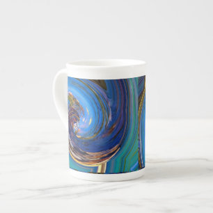 Blue N Green Abstract Peacock Bone China Mug