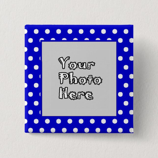 Blue n White Polka Dots Photo Frame 15 Cm Square Badge (Front)