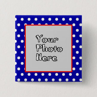 Blue n White Polka Dots Red Trim Photo Frame 15 Cm Square Badge