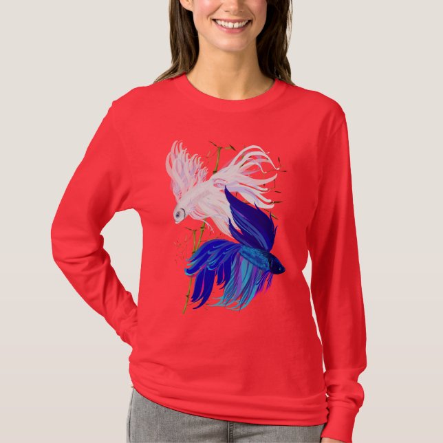 Blue 'n' White Siamese Fighting Fish Shirt (Front)