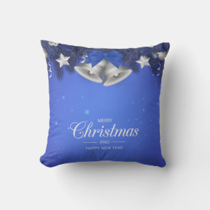 Blue n White Snowflakes Star Merry Christmas Bell Cushion