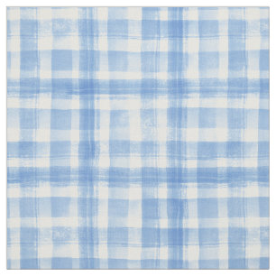 Blue n White Watercolor Gingham Checkered Pattern Fabric
