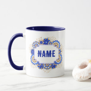 Blue Namaste Personalised Name Monogram Mug