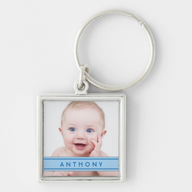 Blue Name Baby Photo Template Keychain (Front)