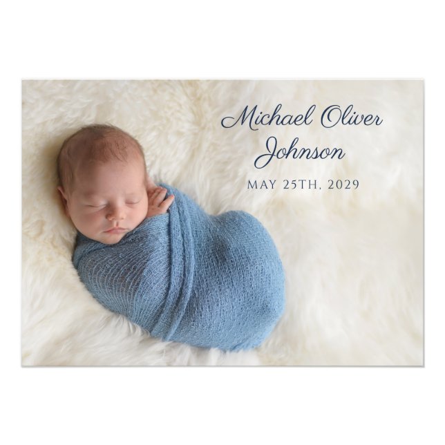 Blue Name Birth Date Script Baby Photo Print (Front)
