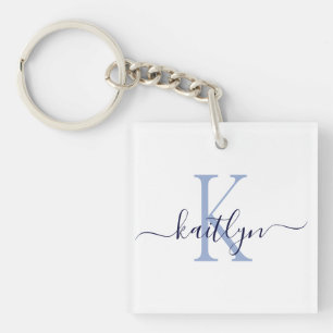 Blue Name Initial Monogram Key Ring