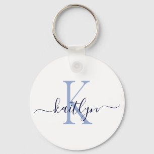 Blue Name Initial Monogram Key Ring