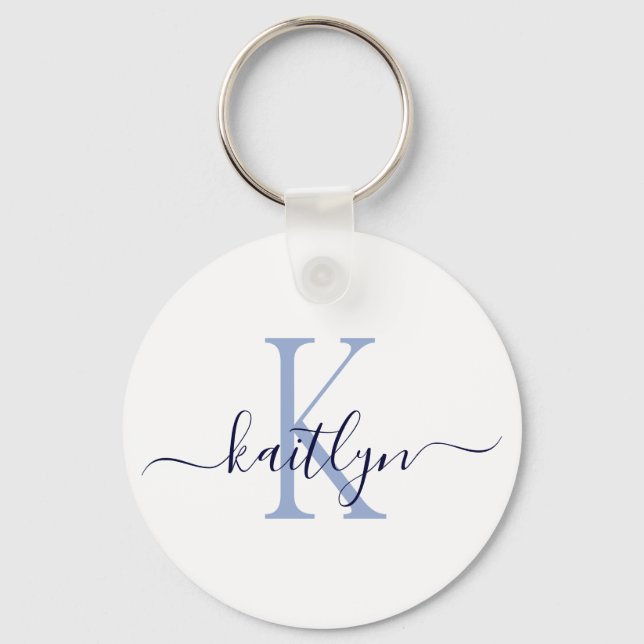 Blue Name Initial Monogram Key Ring (Front)